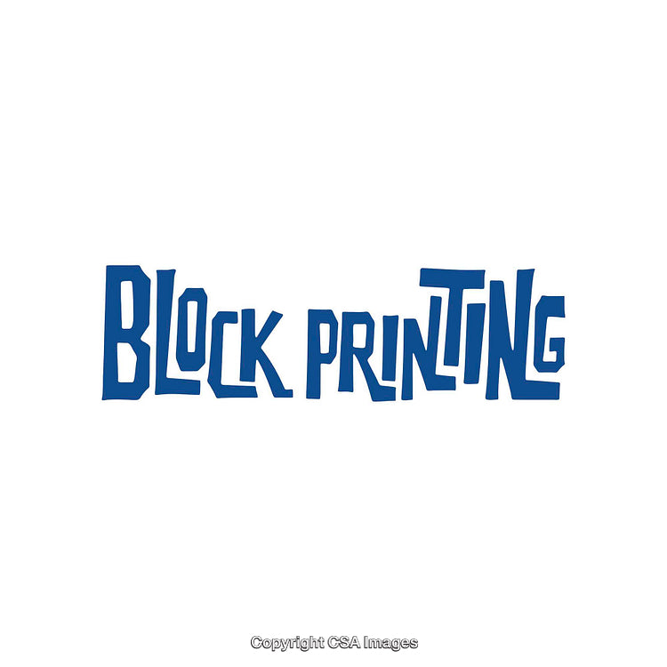 Bold Blue Typography of Block Printing Art on White Background