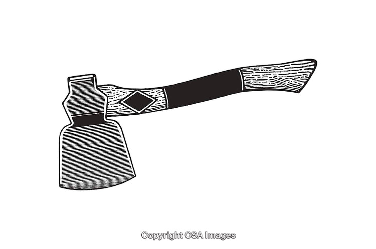 Hand-Drawn Illustration of a Traditional Axe with Wooden Handle