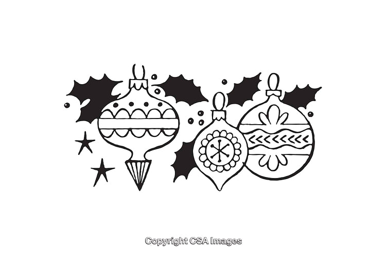 Black And White Line Art of Christmas Ornaments With Seasonal Decorations