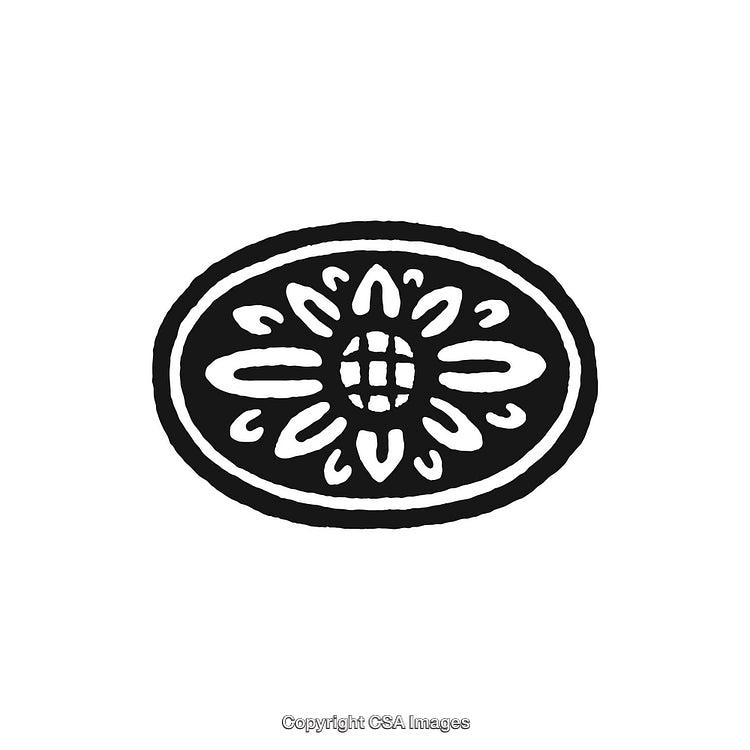 Intricate Oval Decorative Ornament with Floral Design in Black and White