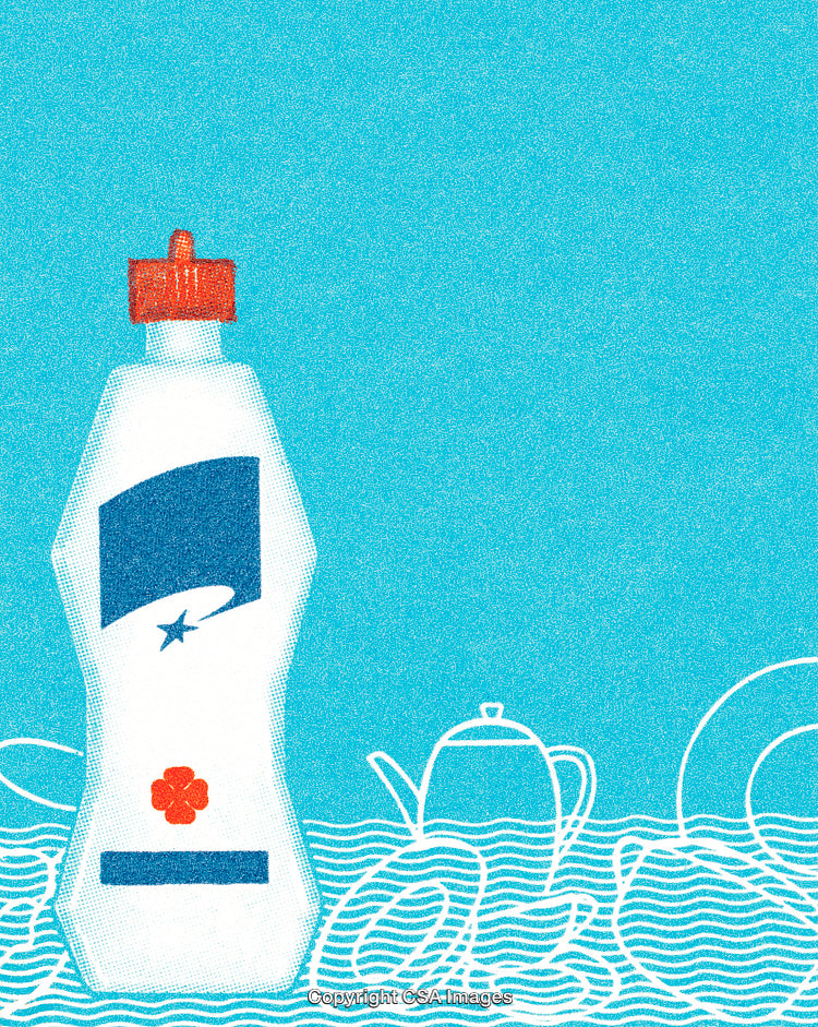Graphic Illustration of a Detergent Bottle in a Blue Background