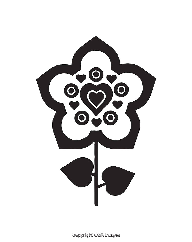 Black and White Line Art Floral Design with Hearts
