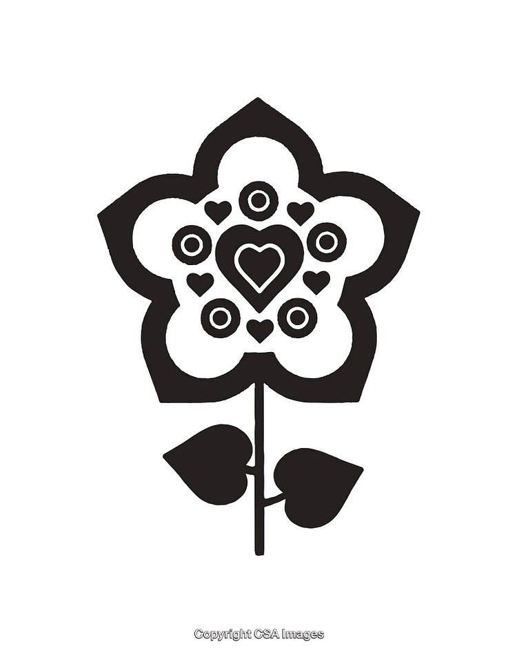 Black and White Line Art Floral Design with Hearts