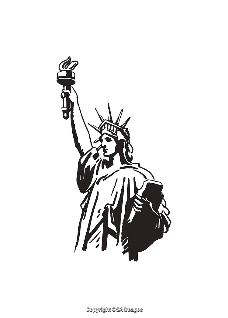 Black and White Line Art Illustration of the Statue of Liberty