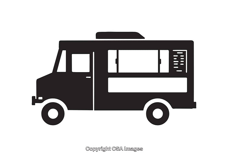 Silhouette of a Food Truck Icon in Black and White