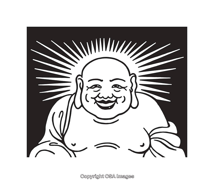 Minimalist Black and White Line Art of Laughing Buddha Icon