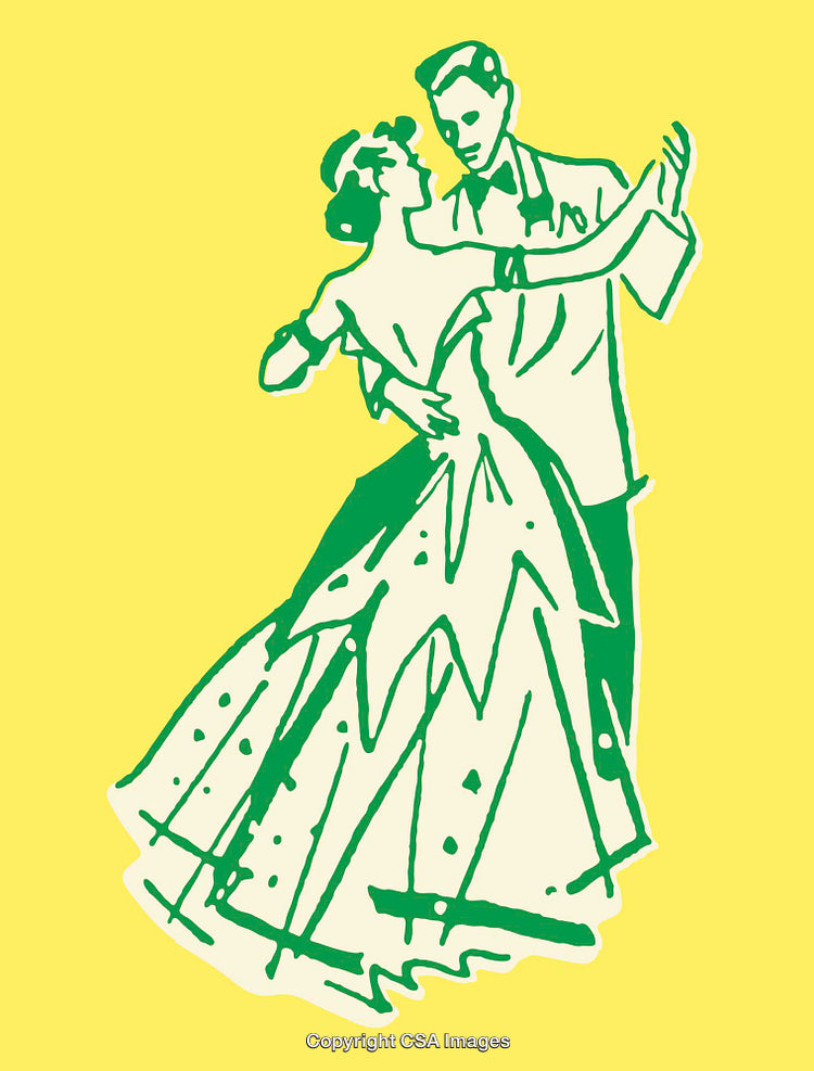 Retro Style Line Art of Couple Ballroom Dancing on Yellow Background