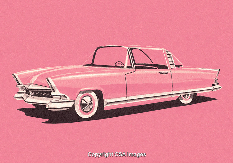 Vintage Pink Illustration of Classic Automobile With Retro Vibes