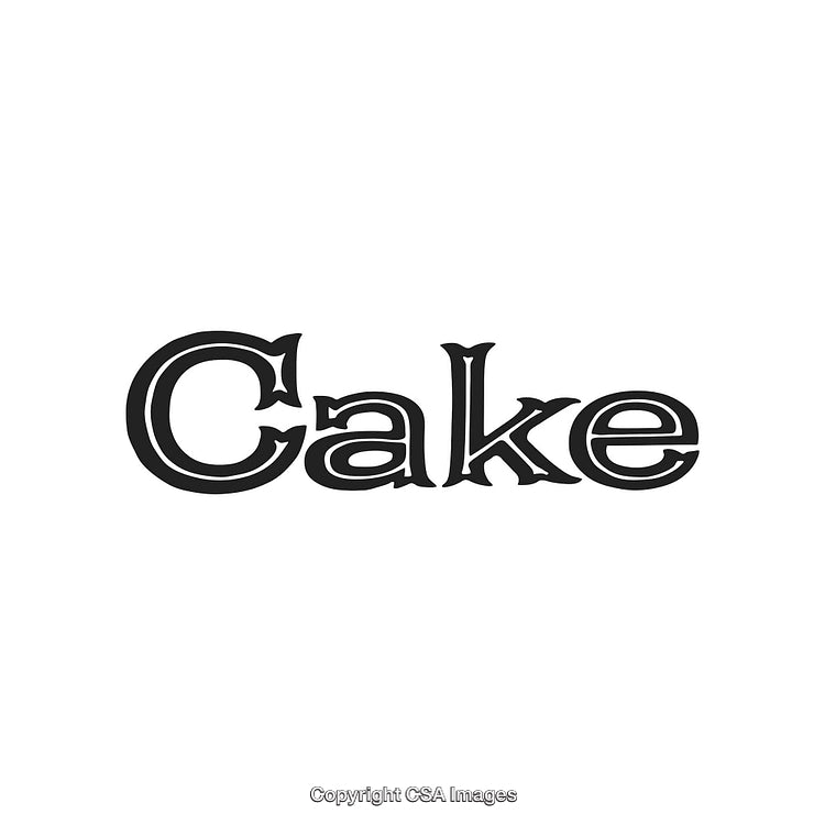 Black Decorative Text Illustration Depicting the Word 'Cake' Stylized on White Background