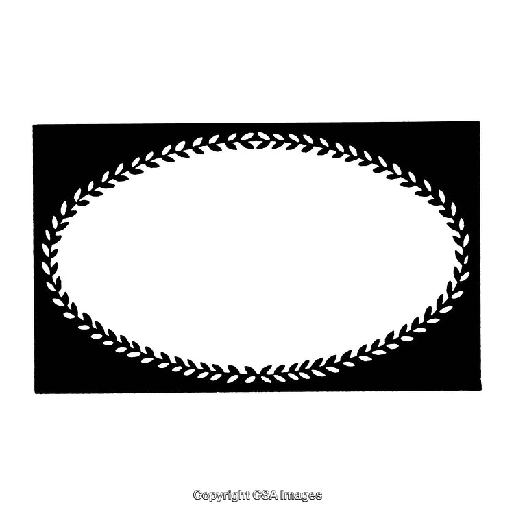 Black and White Decorative Border Oval Wreath Design Illustration
