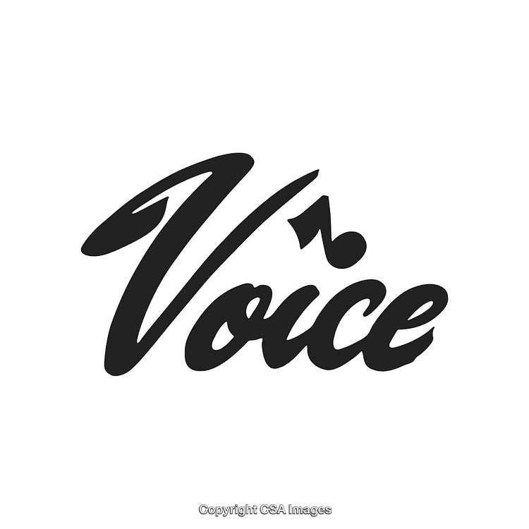 Stylized Calligraphy of the Word 'Voice' with Musical Note Accent