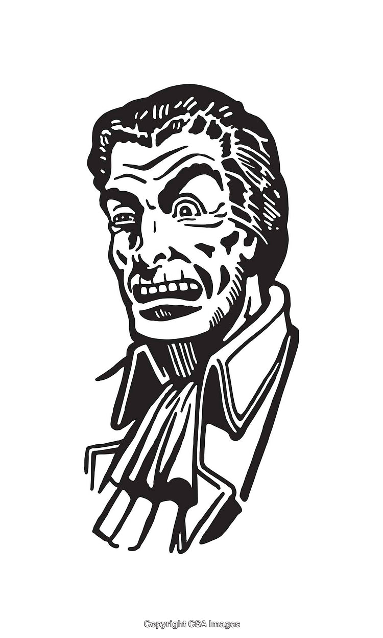 Black and White Line Art of a Distressed Man in Formal Attire