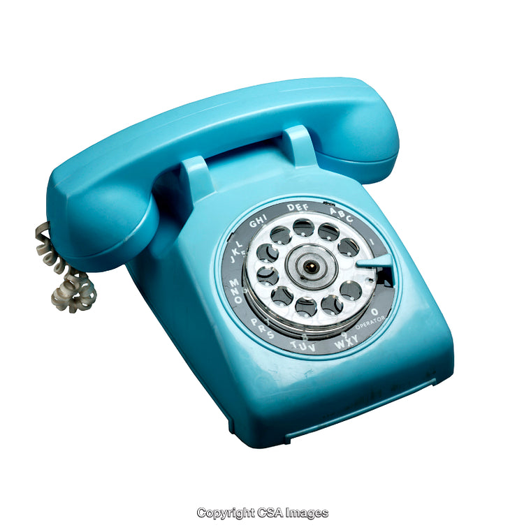 Vintage Blue Rotary Telephone Isolated on White Background