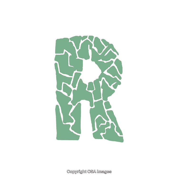 Green Mosaic Styled Letter R on a White Background