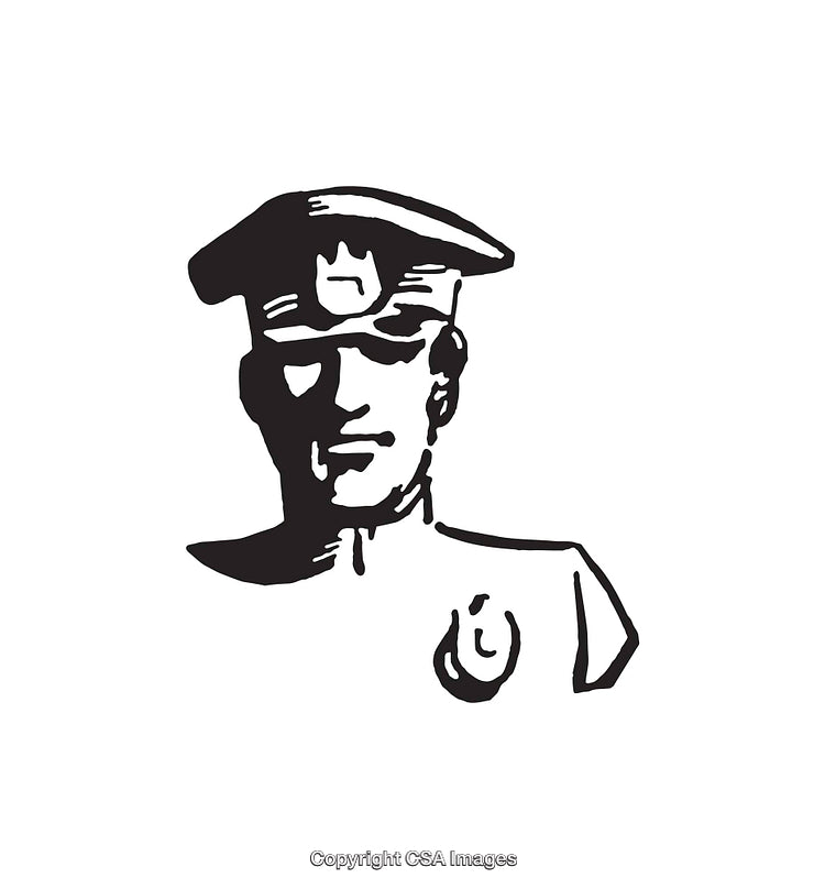 Black and White Line Art of a Policeman in Uniform