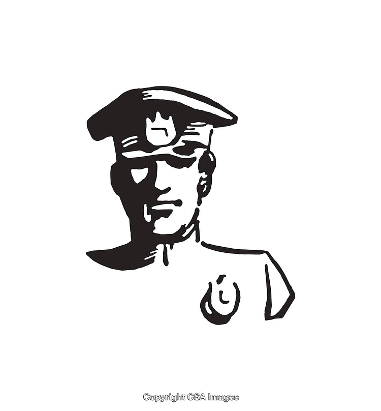 Black and White Line Art of a Policeman in Uniform