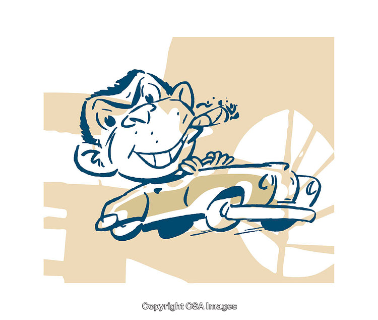 Retro Cartoon Character Driving Car Illustration with a Playful Expression