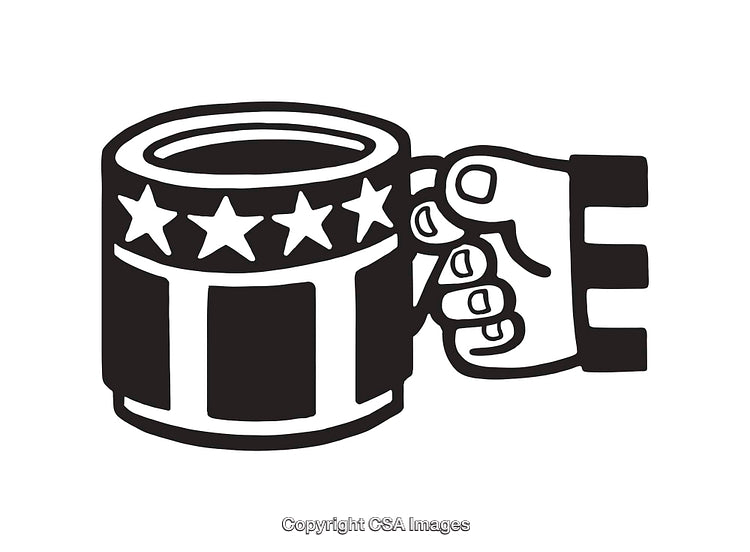 Black and White Illustration of a Patriotic Coffee Mug