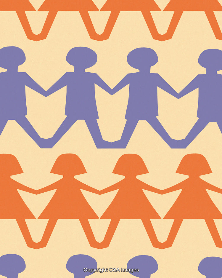 Seamless Pattern of Hand-Holding Figures in Contrasting Colors