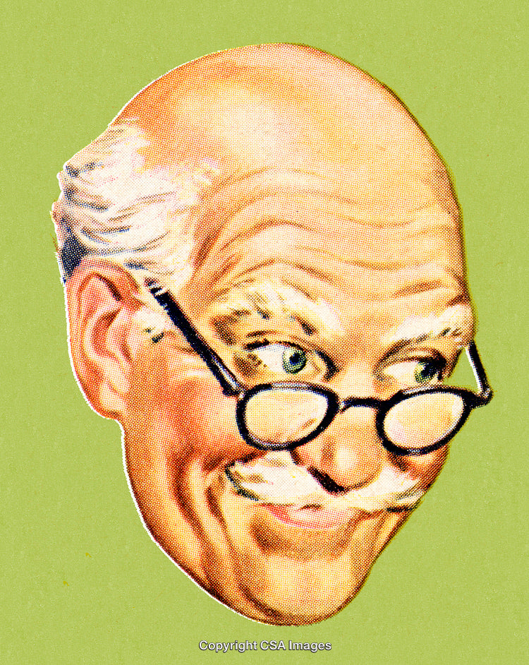 Retro Artwork of Elderly Man With Glasses and Cheerful Expression