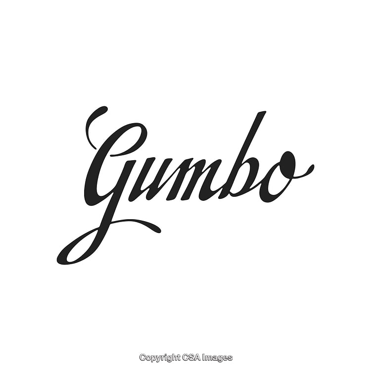 Elegant Black Calligraphy Displaying the Word Gumbo on White Background