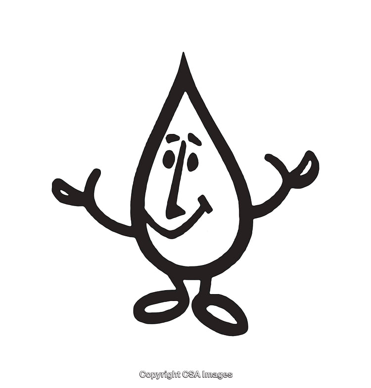 Friendly Cartoon Water Droplet Character in Black and White Line Art
