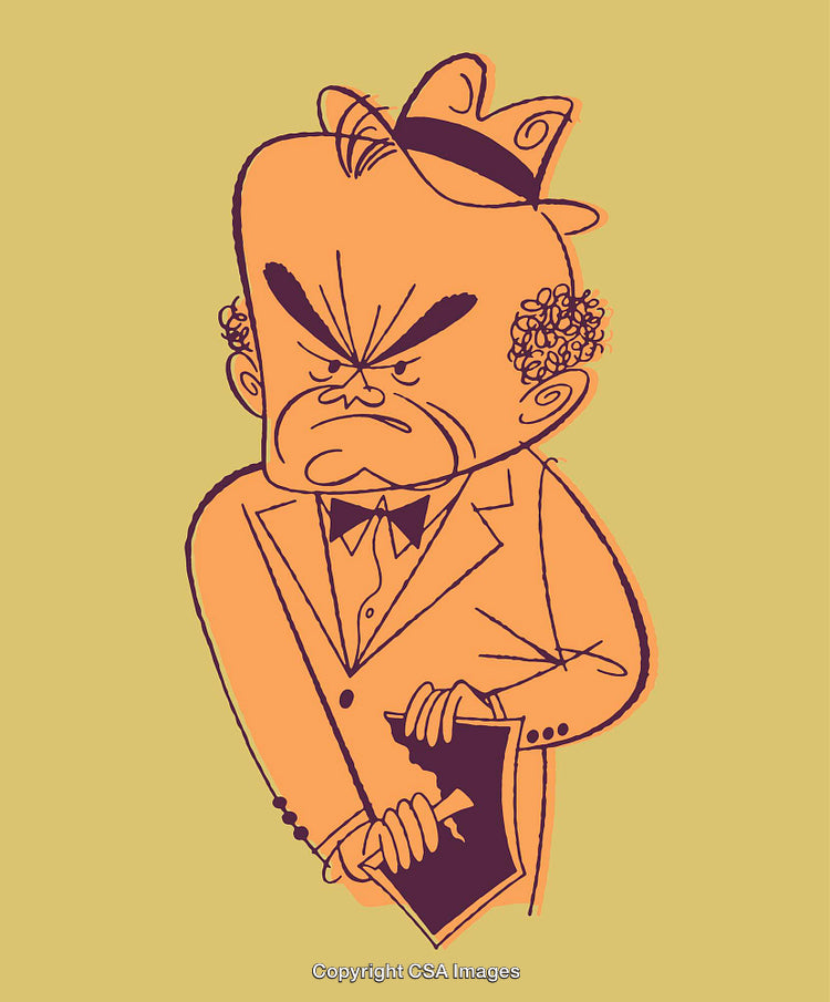 Cartoon Character in Whimsical Hat and Suit Holding Artboard