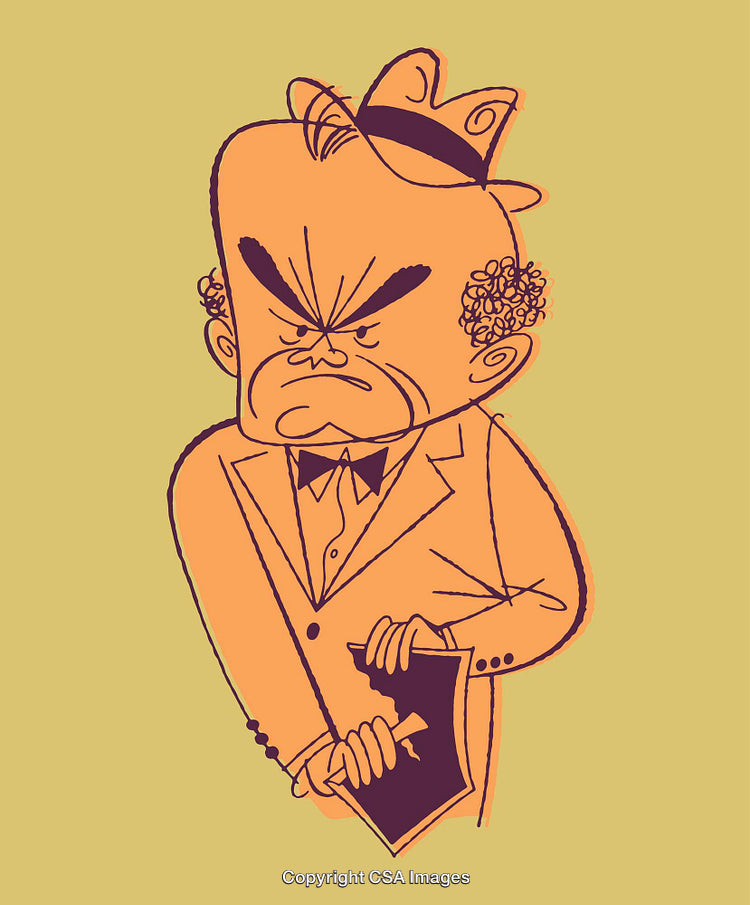 Cartoon Character in Whimsical Hat and Suit Holding Artboard