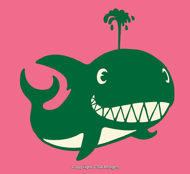 Whimsical Cartoon Whale Illustration on Bold Pink Background