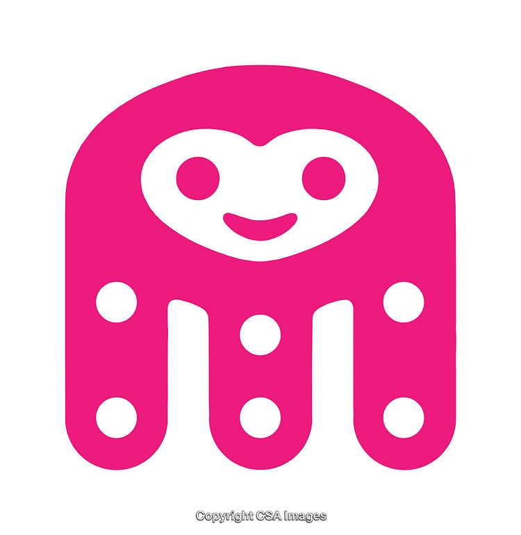 Playful Pink Smiling Character Icon with Dots and Abstract Shape