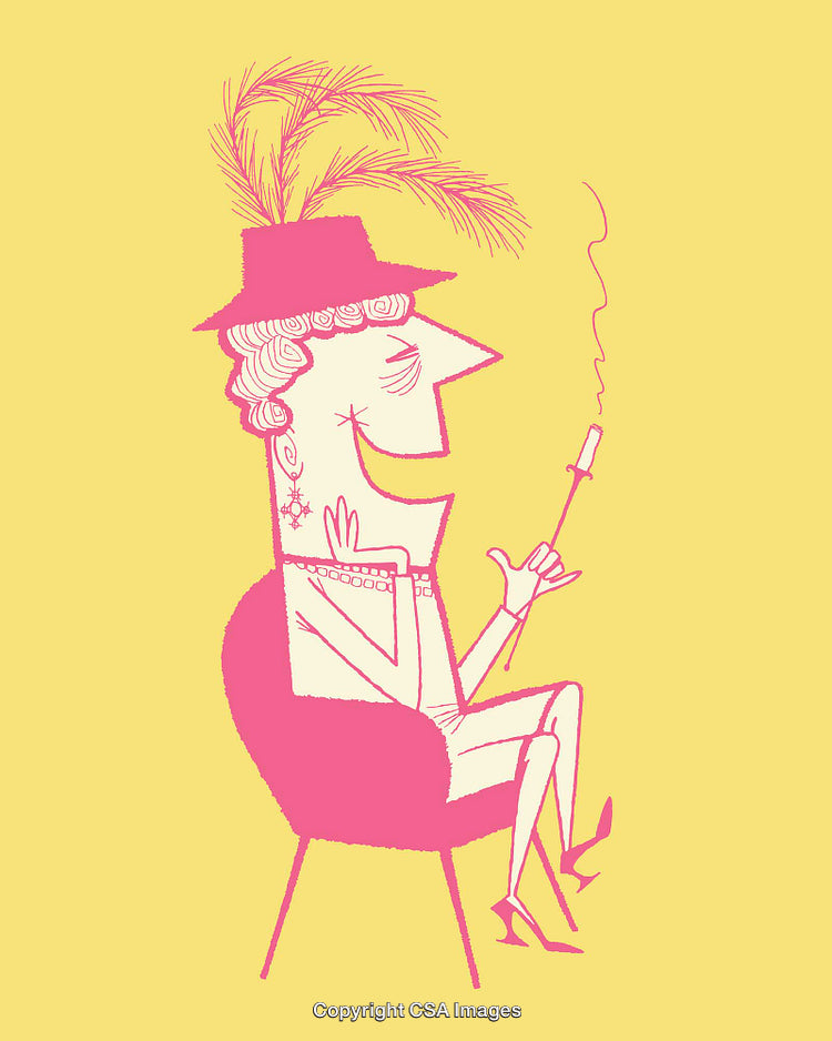 Elegant Woman Illustration in A Hat with Vintage Aesthetics and Vibrant Colors