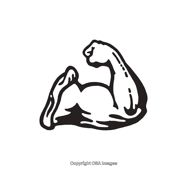 Muscular Arm Flexing Line Art Illustration in Black and White