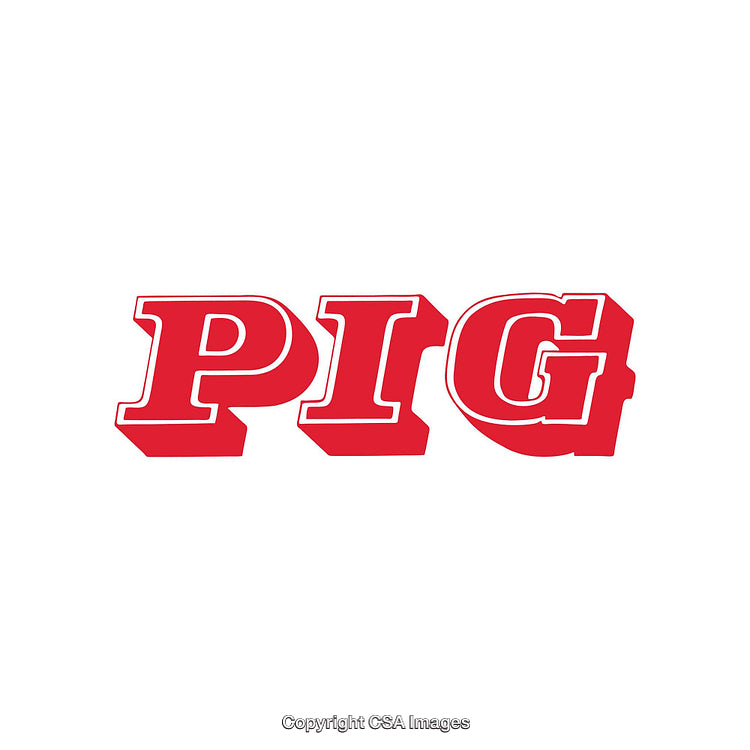 Bold Red Stylized Typeface Spelling Pig on White Background