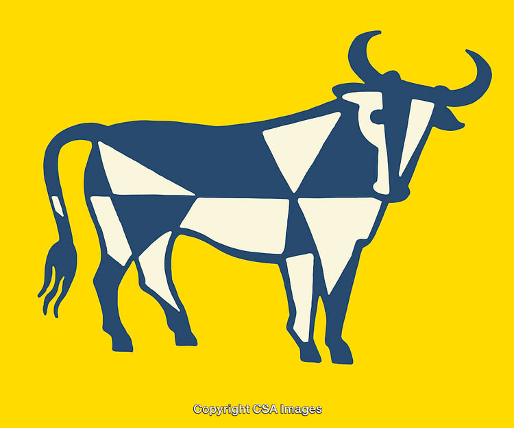 Geometric Line Art Illustration of a Bull on Vibrant Yellow Background