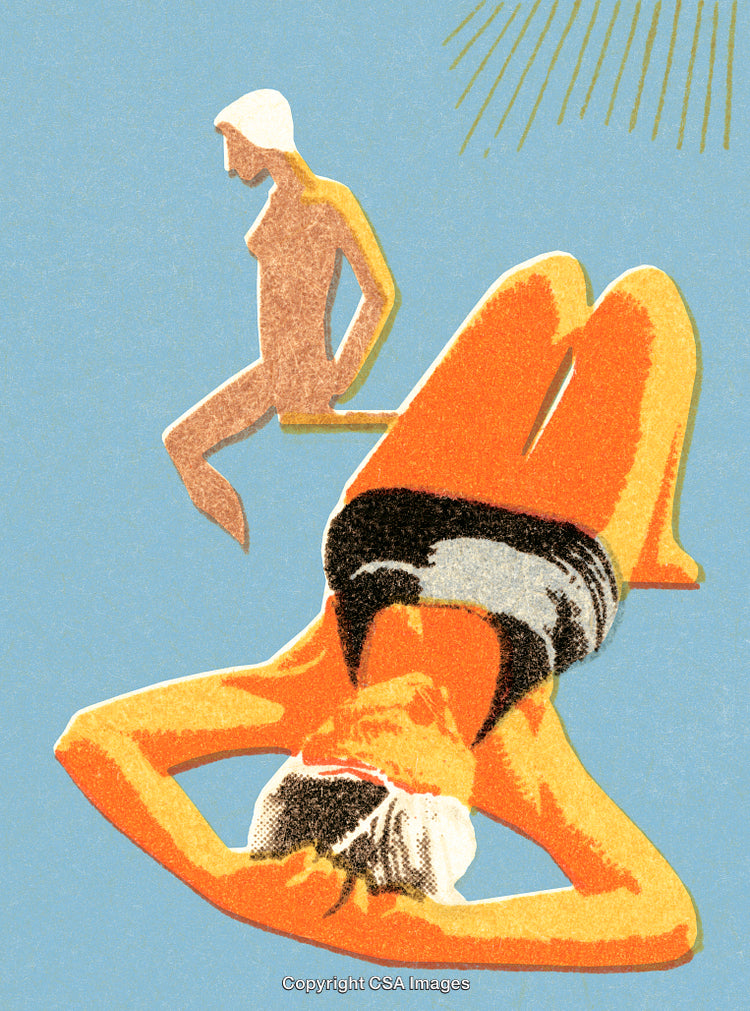 Stylized Artwork of Relaxing and Socializing Outdoors Under the Bright Sun
