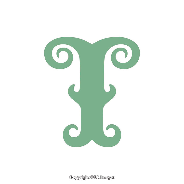 Ornate Green Letter T with Elegant Swirls on White Background
