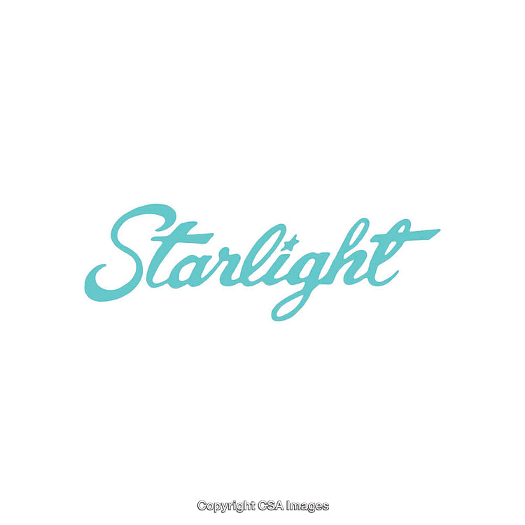 Elegant Starlight Typography in Soft Cyan Cursive on White Background