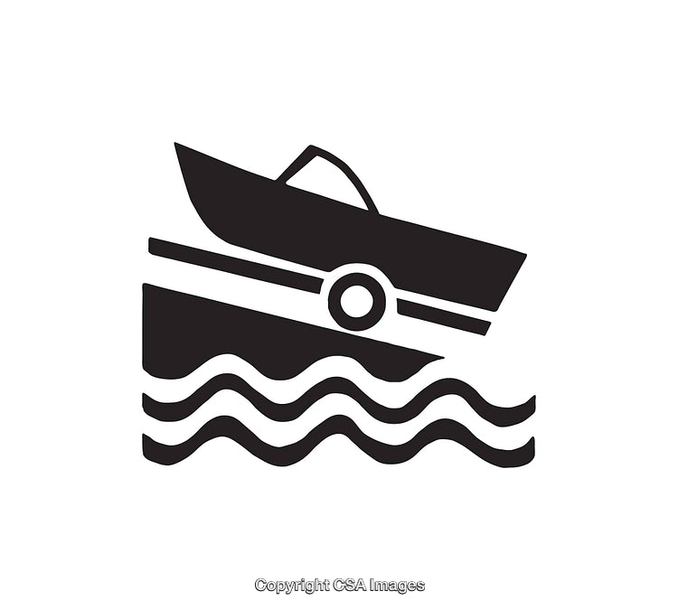 Black and White Icon of Boat on Water with Launch Ramp