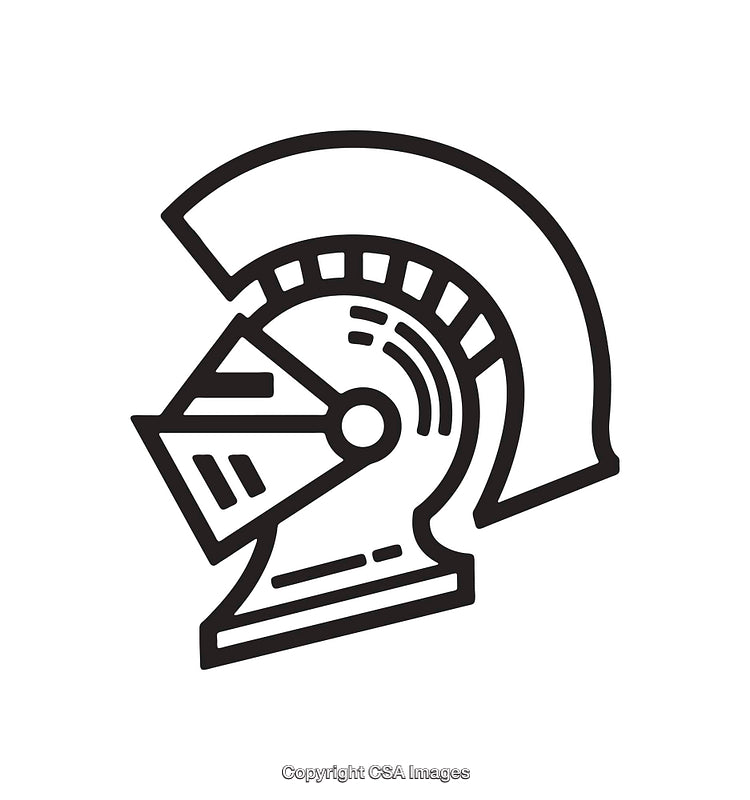 Black and White Line Art Illustration of a Roman Helmet