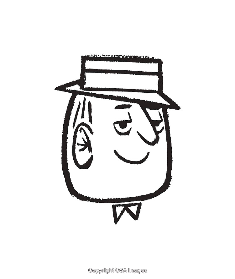 Retro Black and White Line Art of a Person Wearing a Hat