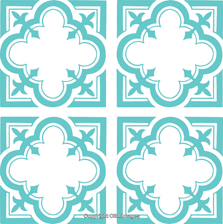 Blue Ornamental Tile Pattern with Decorative Symmetrical Motifs