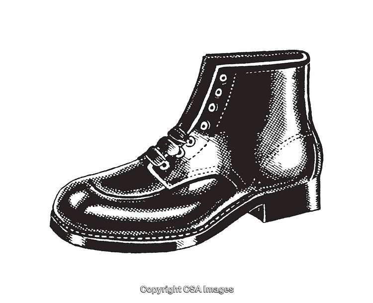Black and White Line Art Illustration of a Classic Leather Boot