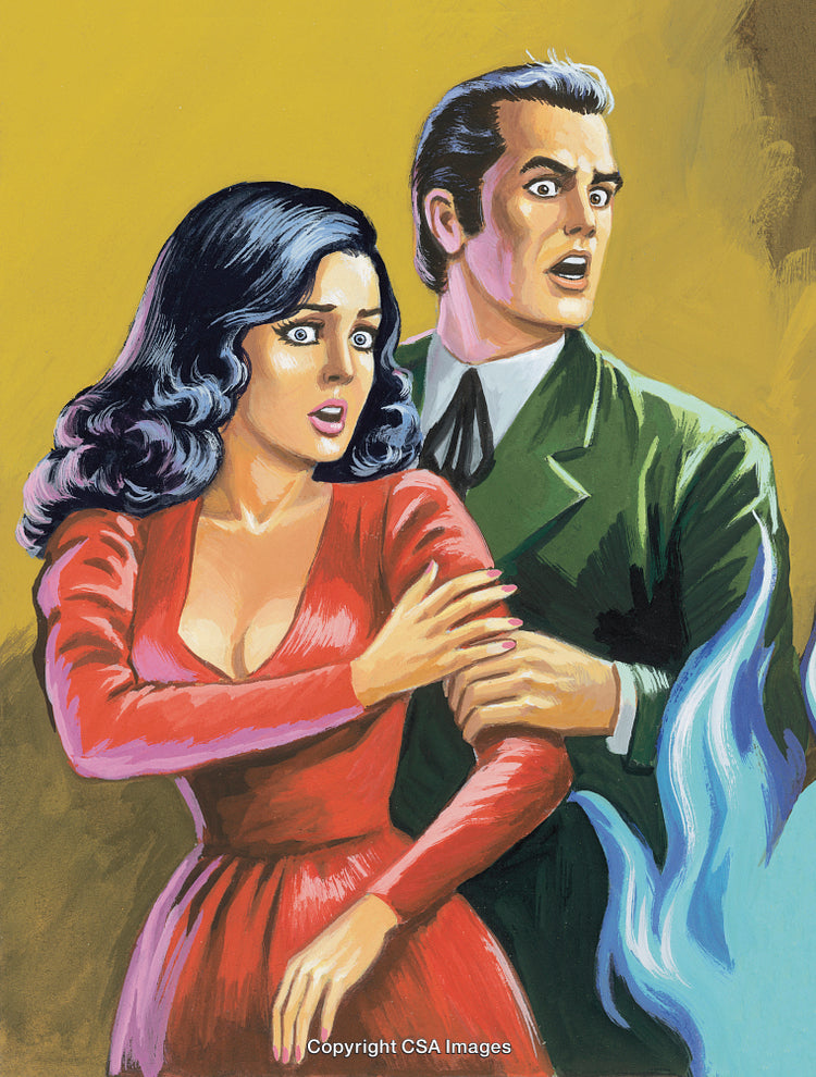 Retro Illustration of a Concerned Couple in Dramatic Moment