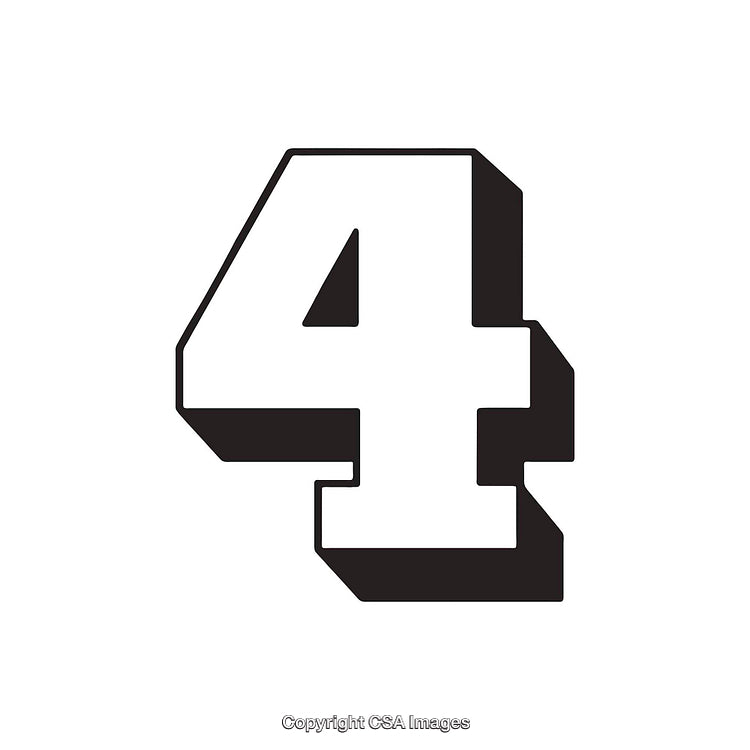 Bold Graphic Illustration of the Number Four in Black and White
