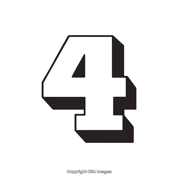 Bold Graphic Illustration of the Number Four in Black and White