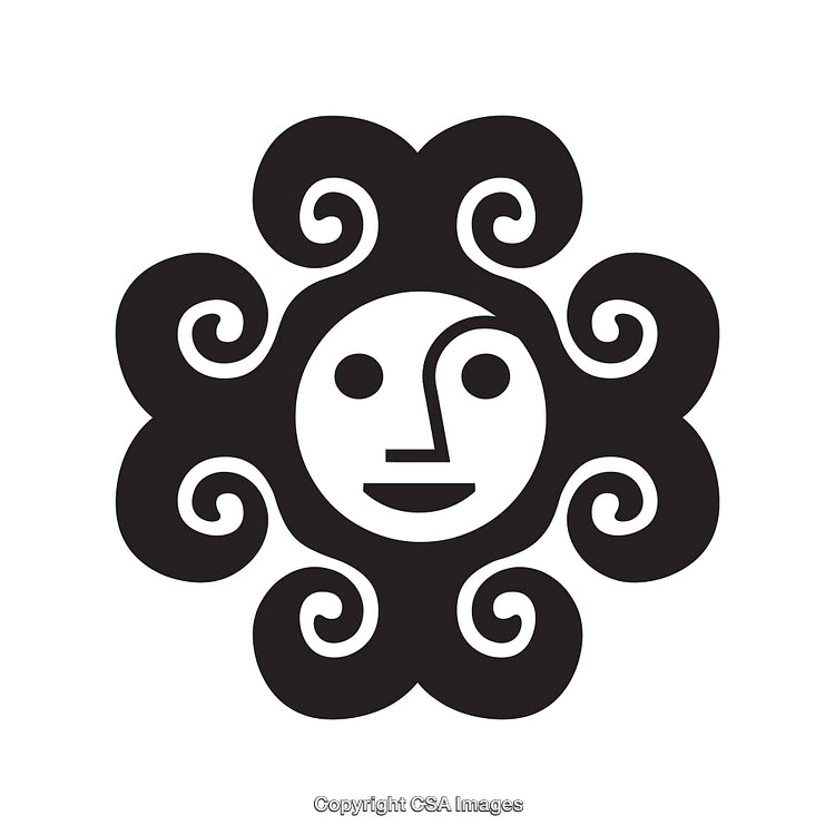 Stylized Black and White Icon of Abstract Sun Face