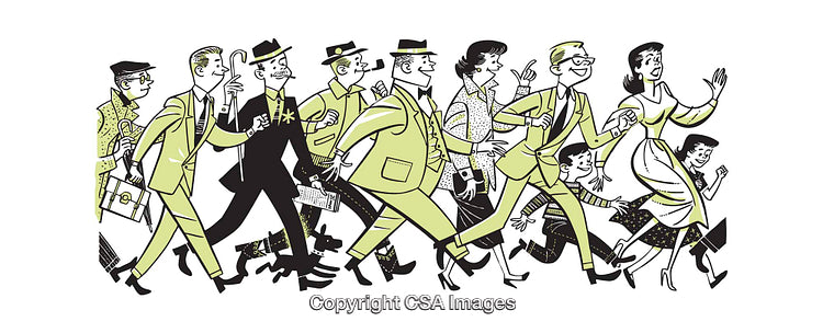 Retro Illustration of People in Motion and Interaction with Unique Style