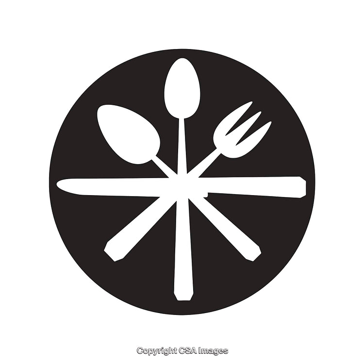 Minimalistic Icon of Cutlery in a Circle Shape on White Background