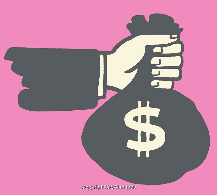 Hand Gripping Money Bag Over Bright Pink Background Illustration