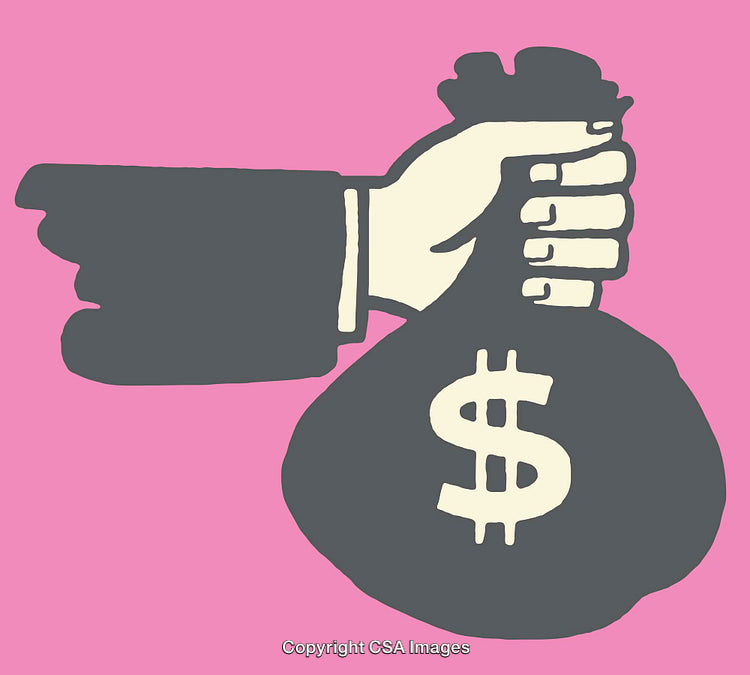 Hand Gripping Money Bag Over Bright Pink Background Illustration